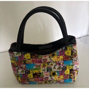 Vintage Fossil Pop Art Style Handbag With Black Handles & Colorful Graphics